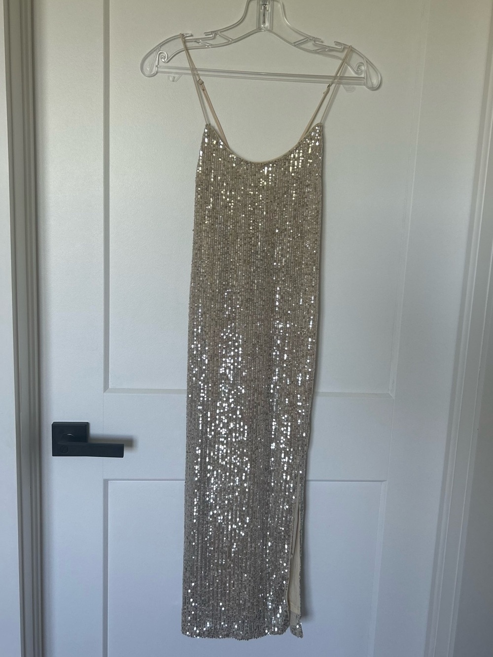 Lulu's Champagne Sequin Midi Slip Dress
